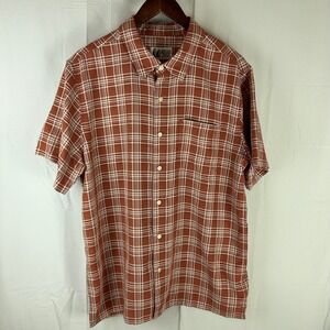 Marmot Mountain Works Plaid Shirt Mens Large Rust Short Sleeve Button Up M10665